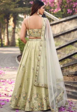 Embroidered Art Silk Lehenga in Light Green
