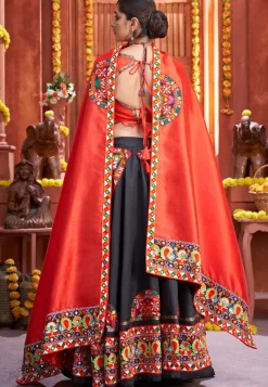 Embroidered Art Silk Lehenga in Black