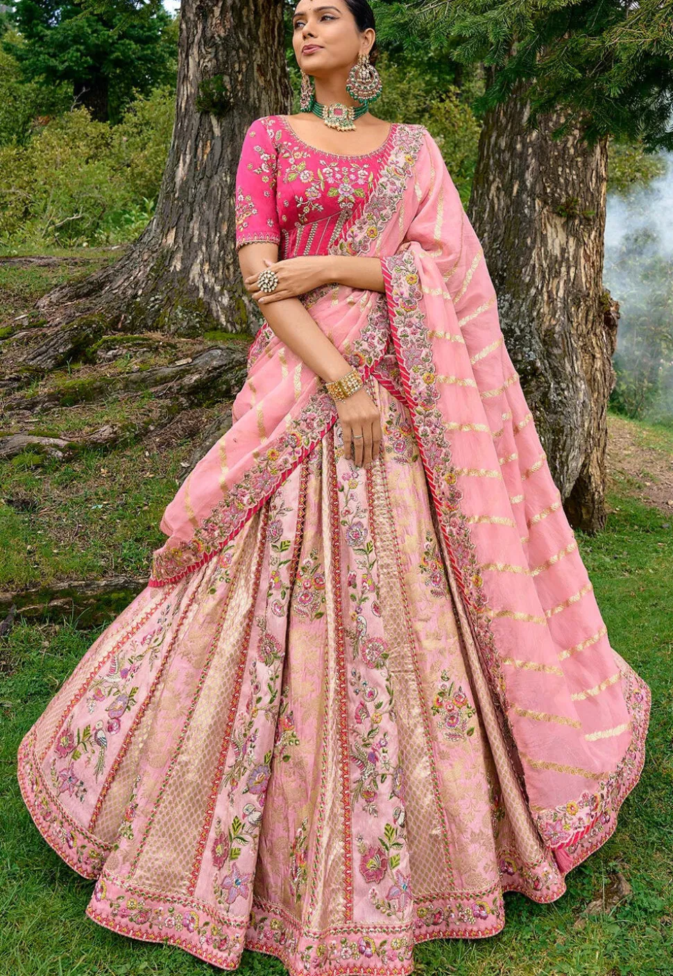 Embroidered Art Silk Lehenga in Baby Pink