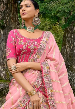 Embroidered Art Silk Lehenga in Baby Pink