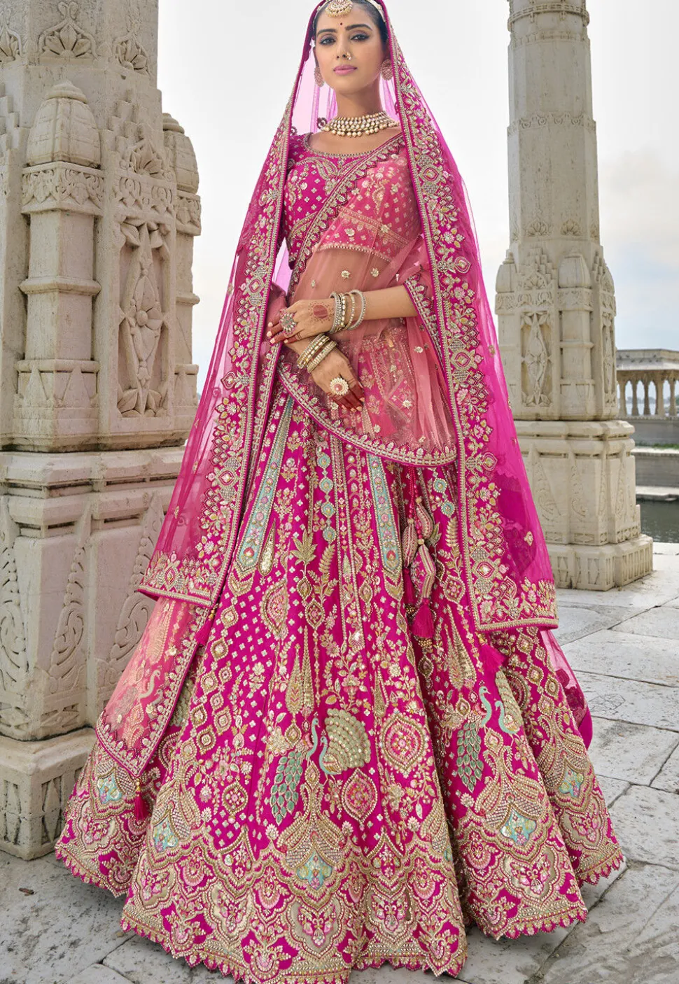 Embroidered Art Silk Lehenga in Magenta