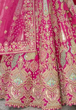 Embroidered Art Silk Lehenga in Magenta
