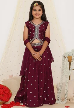 Embroidered Art Silk Lehenga in Dark Purple