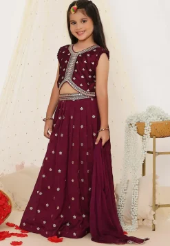 Embroidered Art Silk Lehenga in Dark Purple