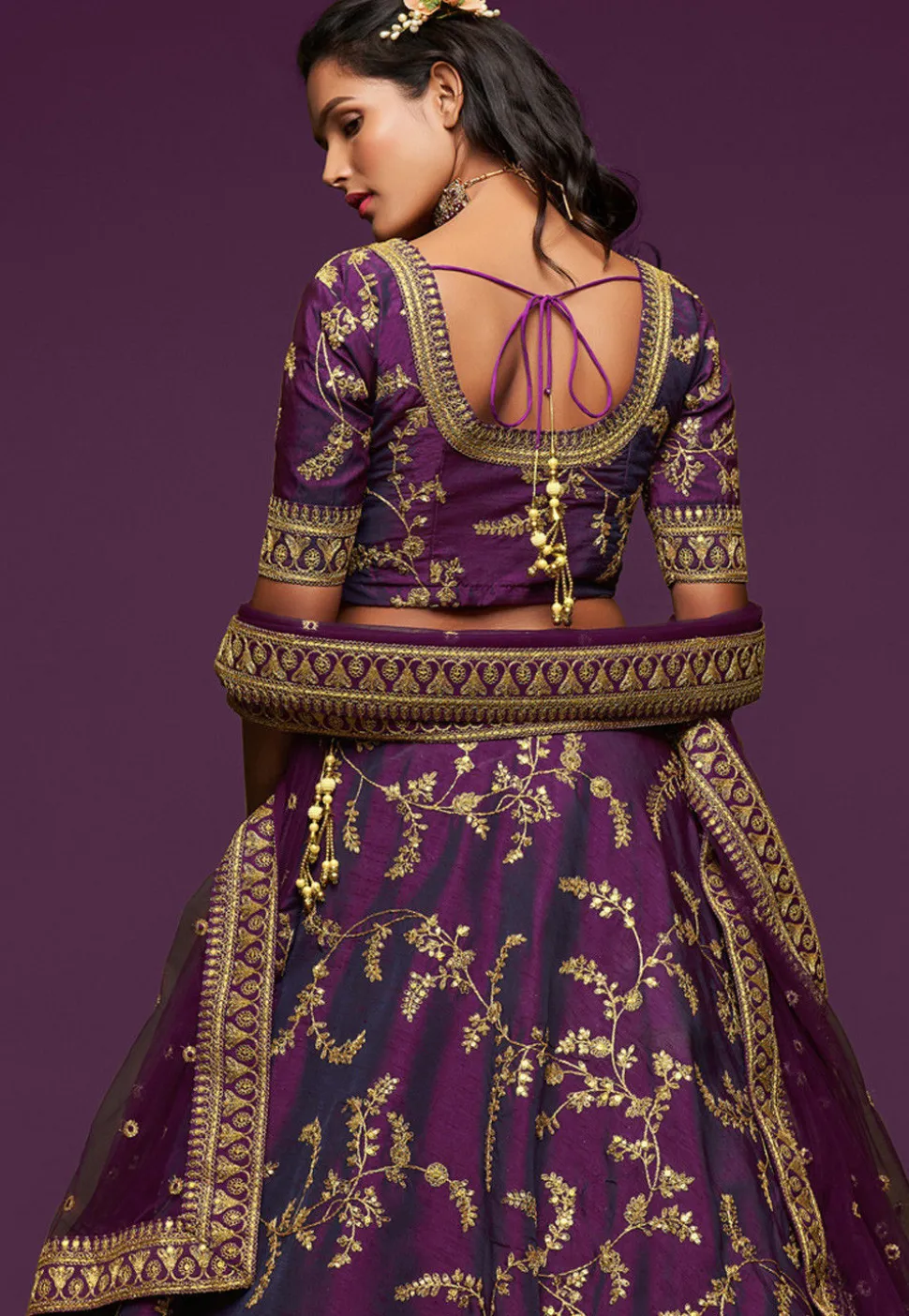 Embroidered Art Silk Lehenga in Purple
