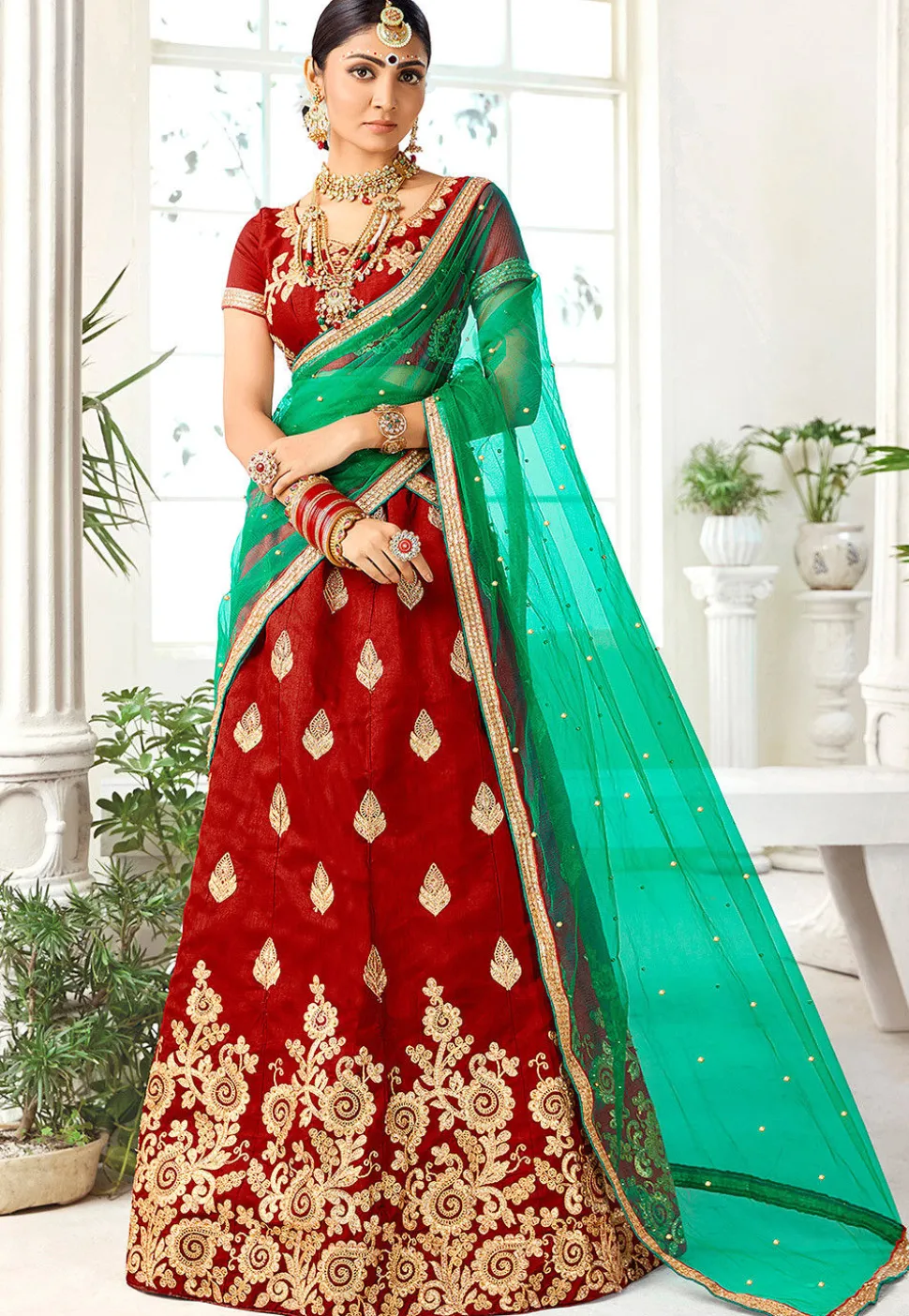 Embroidered Art Silk Lehenga in Maroon