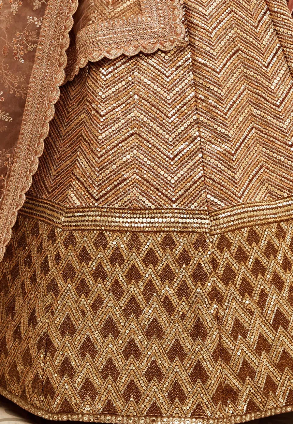 Embroidered Art Silk Lehenga in Beige