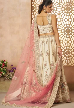 Embroidered Art Silk Lehenga in Off White