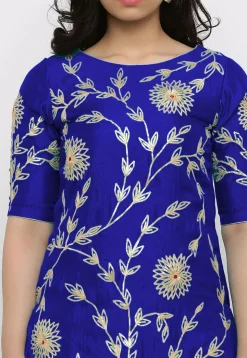 Embroidered Art Silk Lehenga in Royal Blue