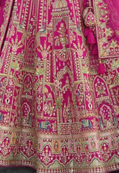 Embroidered Art Silk Lehenga in Magenta