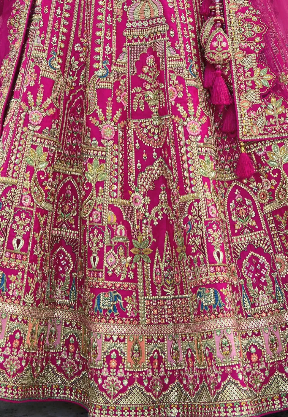 Embroidered Art Silk Lehenga in Magenta