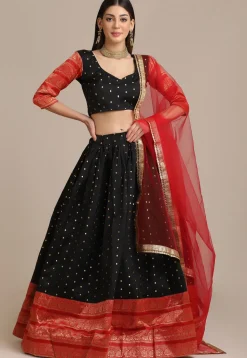 Embroidered Art Silk Lehenga in Black