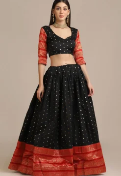 Embroidered Art Silk Lehenga in Black