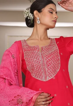 Embroidered Art Silk Lehenga in Fuchsia