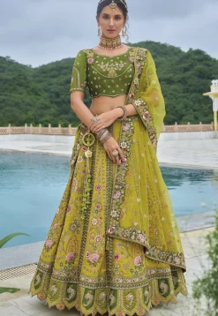 Embroidered Art Silk Lehenga in Light Green