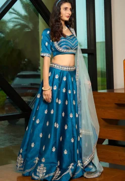 Embroidered Art Silk Lehenga in Blue