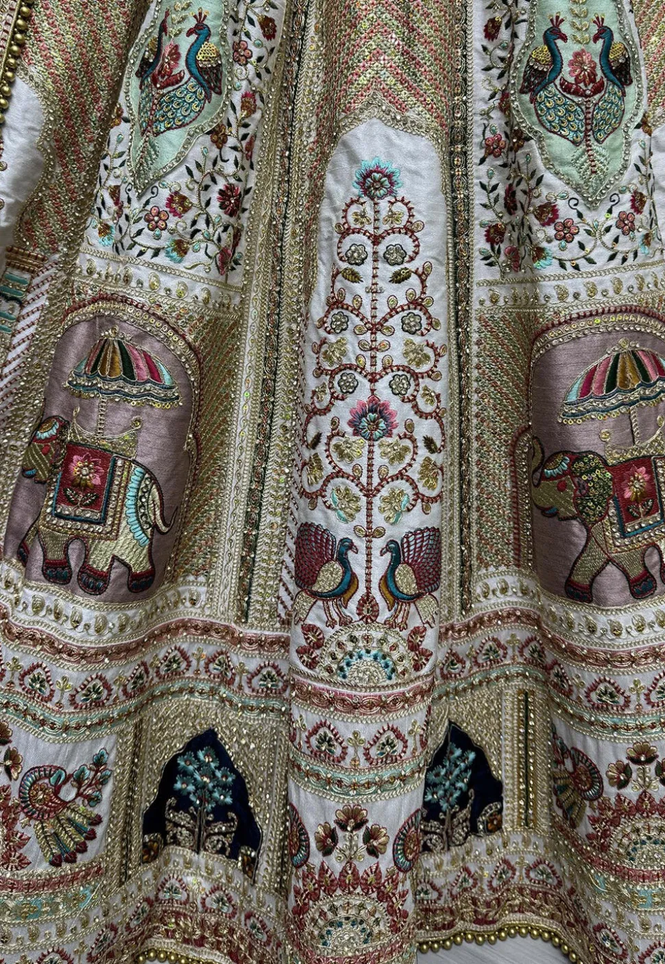 Embroidered Art Silk Lehenga in Off White