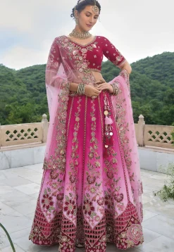 Embroidered Art Silk Lehenga in Pink