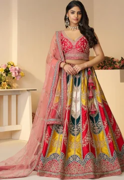 Embroidered Art Silk Lehenga in Multicolor