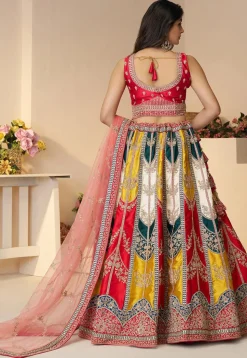 Embroidered Art Silk Lehenga in Multicolor