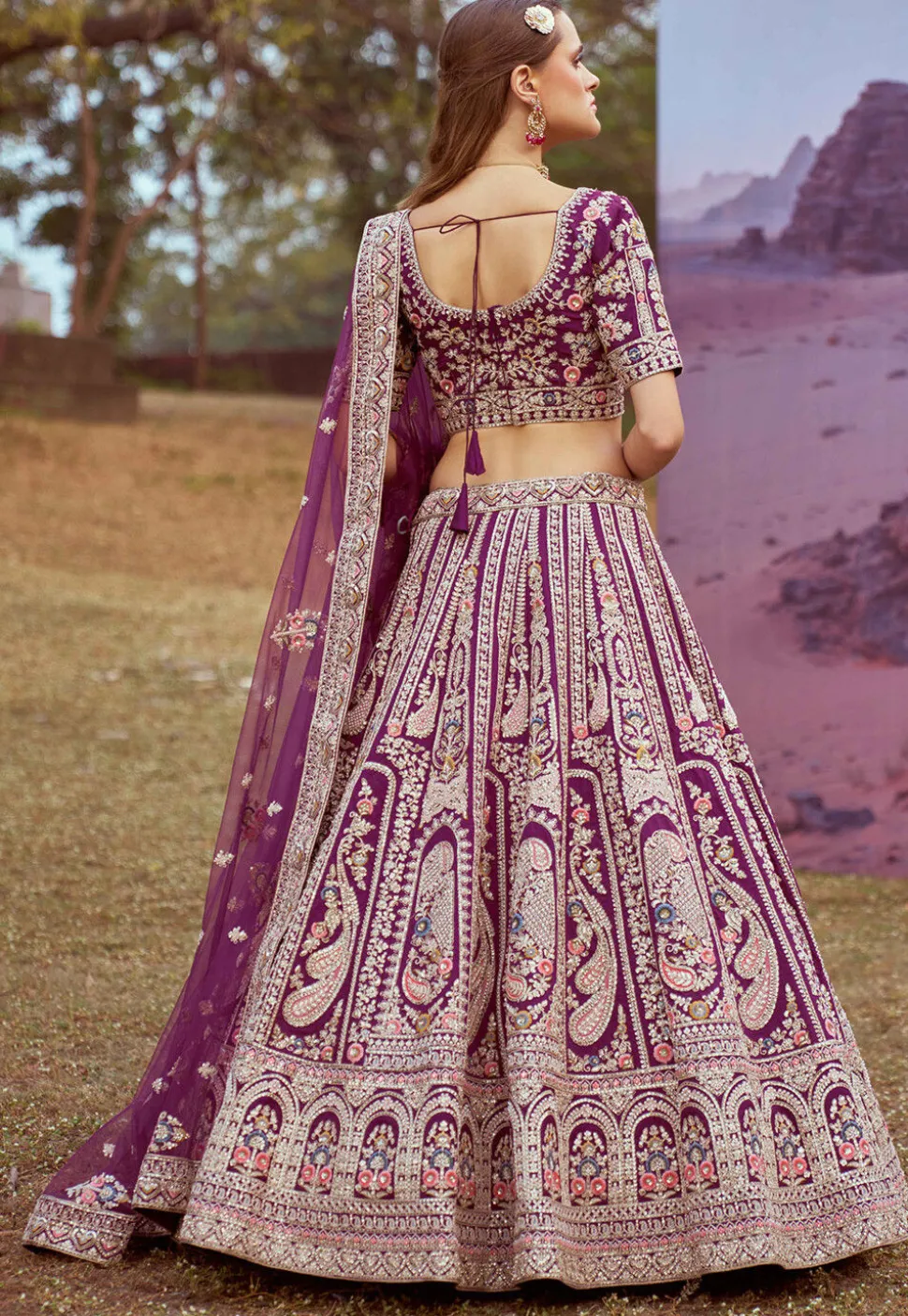 Embroidered Art Silk Lehenga in Purple
