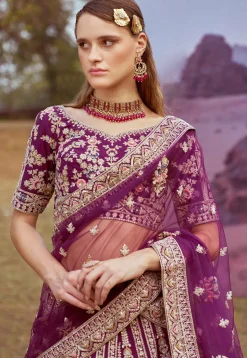 Embroidered Art Silk Lehenga in Purple