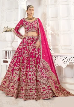 Embroidered Art Silk Lehenga in Fuchsia