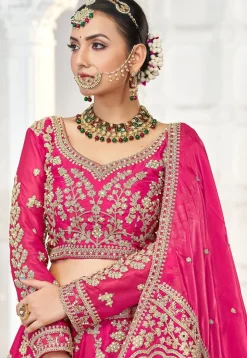 Embroidered Art Silk Lehenga in Fuchsia