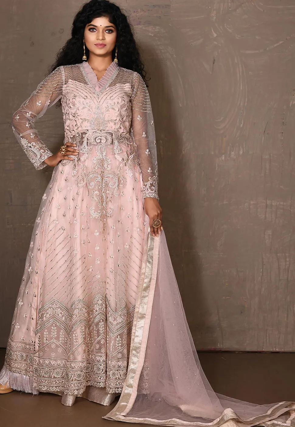 Embroidered Art Silk Lehenga in Baby Pink