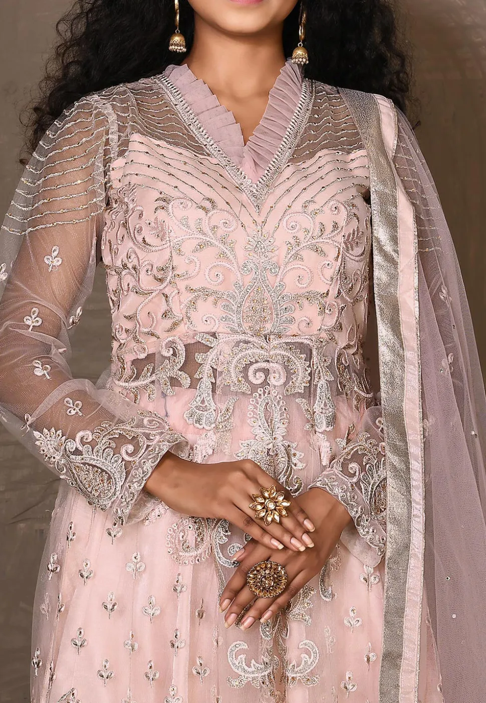 Embroidered Art Silk Lehenga in Baby Pink