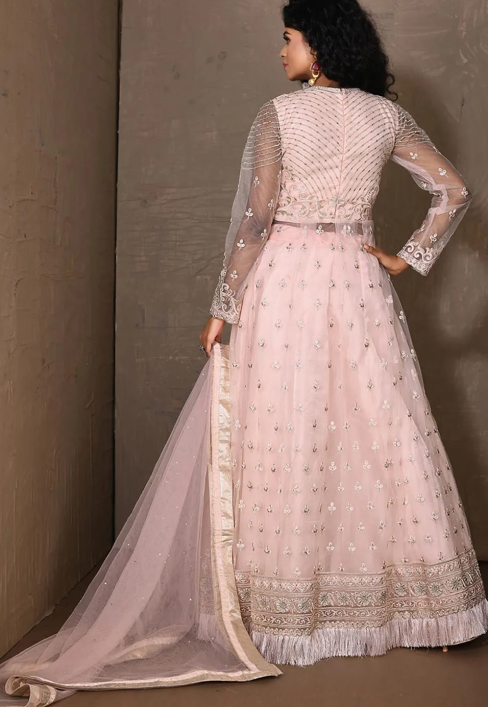 Embroidered Art Silk Lehenga in Baby Pink