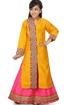 Embroidered Art Silk Lehenga in Mustard