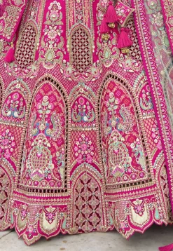 Embroidered Art Silk Lehenga in Fuchsia