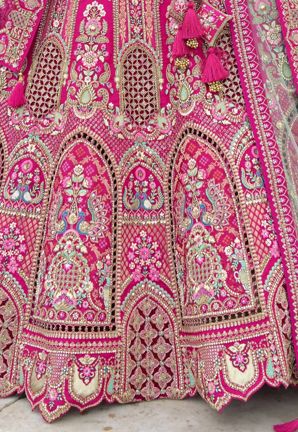 Embroidered Art Silk Lehenga in Fuchsia