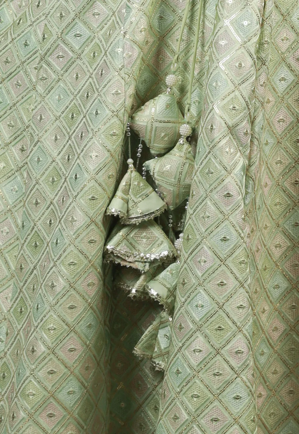 Embroidered Art Silk Lehenga in Pastel Green