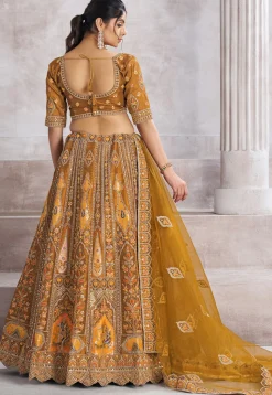 Embroidered Art Silk Lehenga in Mustard