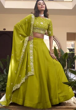 Embroidered Art Silk Lehenga in Light Green