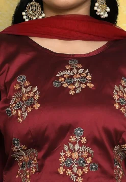Embroidered Art Silk Lehenga in Maroon