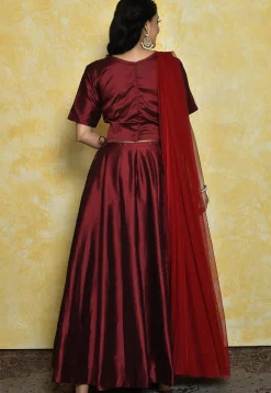 Embroidered Art Silk Lehenga in Maroon