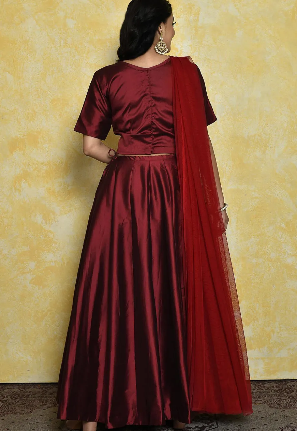 Embroidered Art Silk Lehenga in Maroon