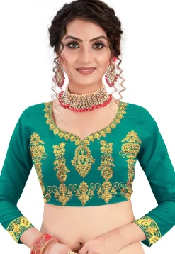 Embroidered Art Silk Lehenga in Teal Green