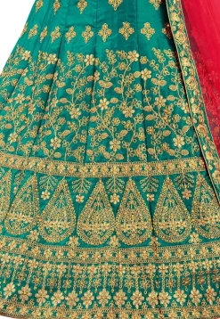 Embroidered Art Silk Lehenga in Teal Green