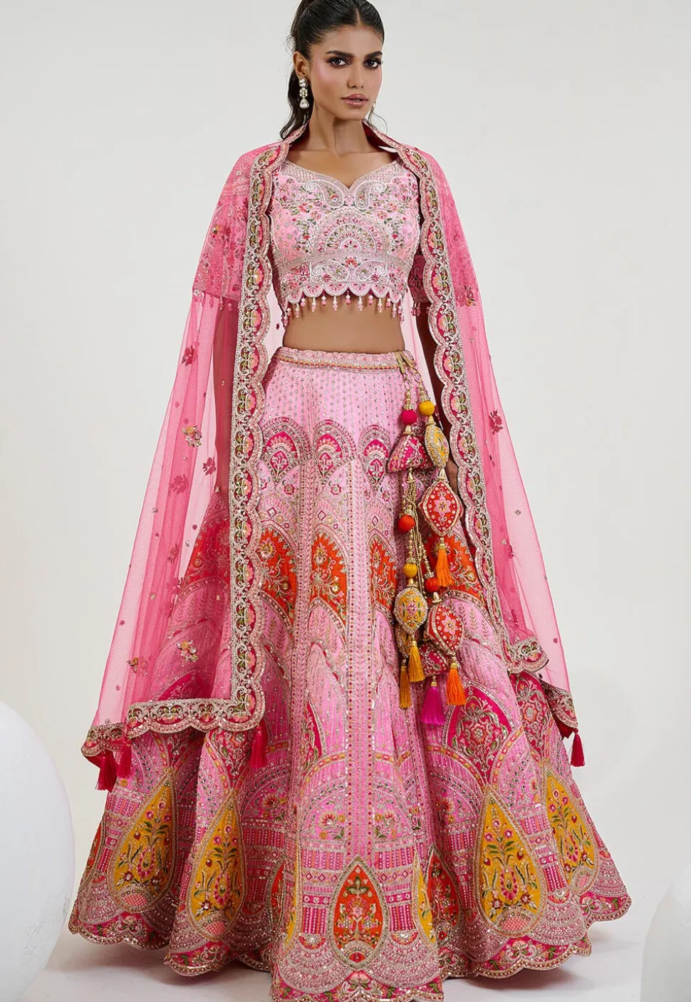 Embroidered Art Silk Lehenga in Pink