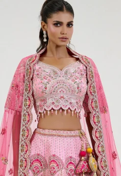 Embroidered Art Silk Lehenga in Pink