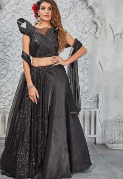 Embroidered Art Silk Lehenga in Black