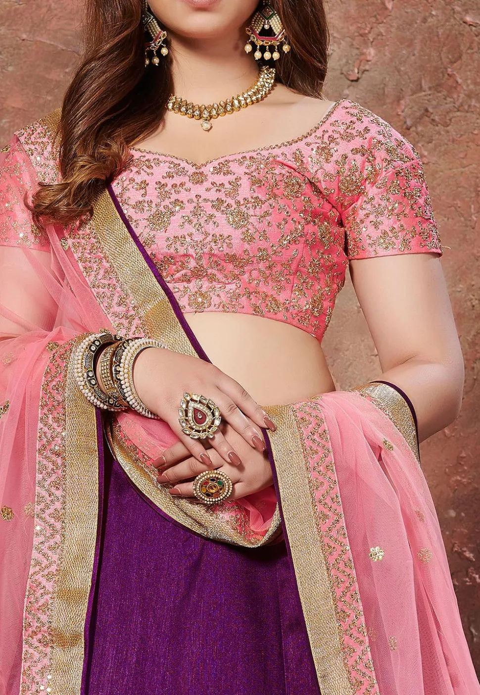Embroidered Art Silk Lehenga in Purple