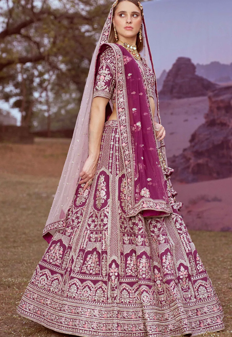 Embroidered Art Silk Lehenga in Purple