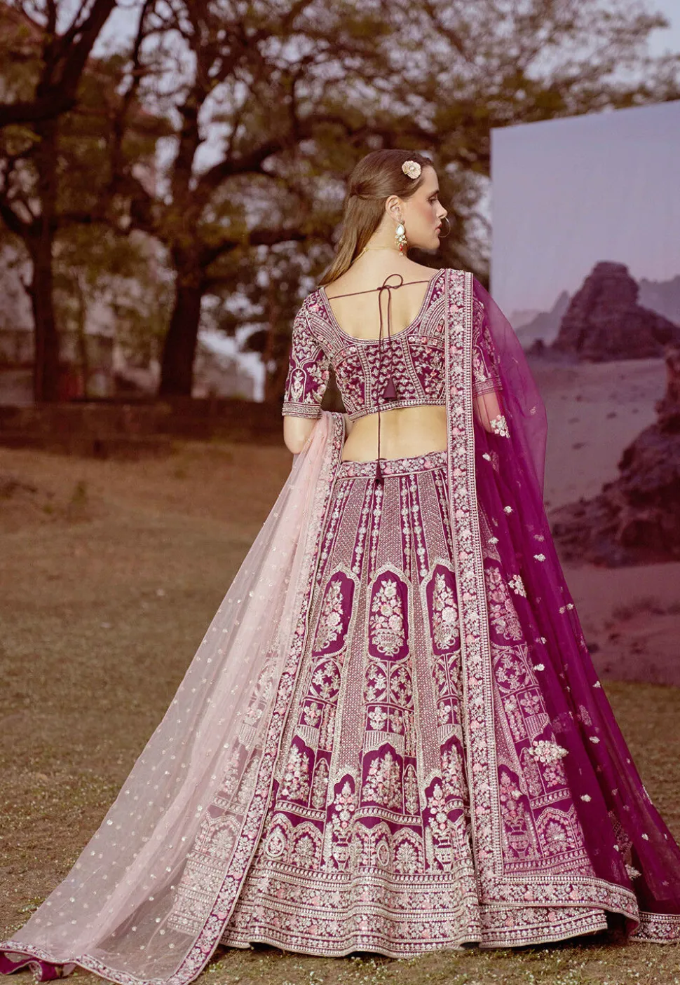 Embroidered Art Silk Lehenga in Purple