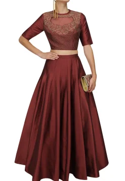 Embroidered Art Silk Lehenga in Maroon