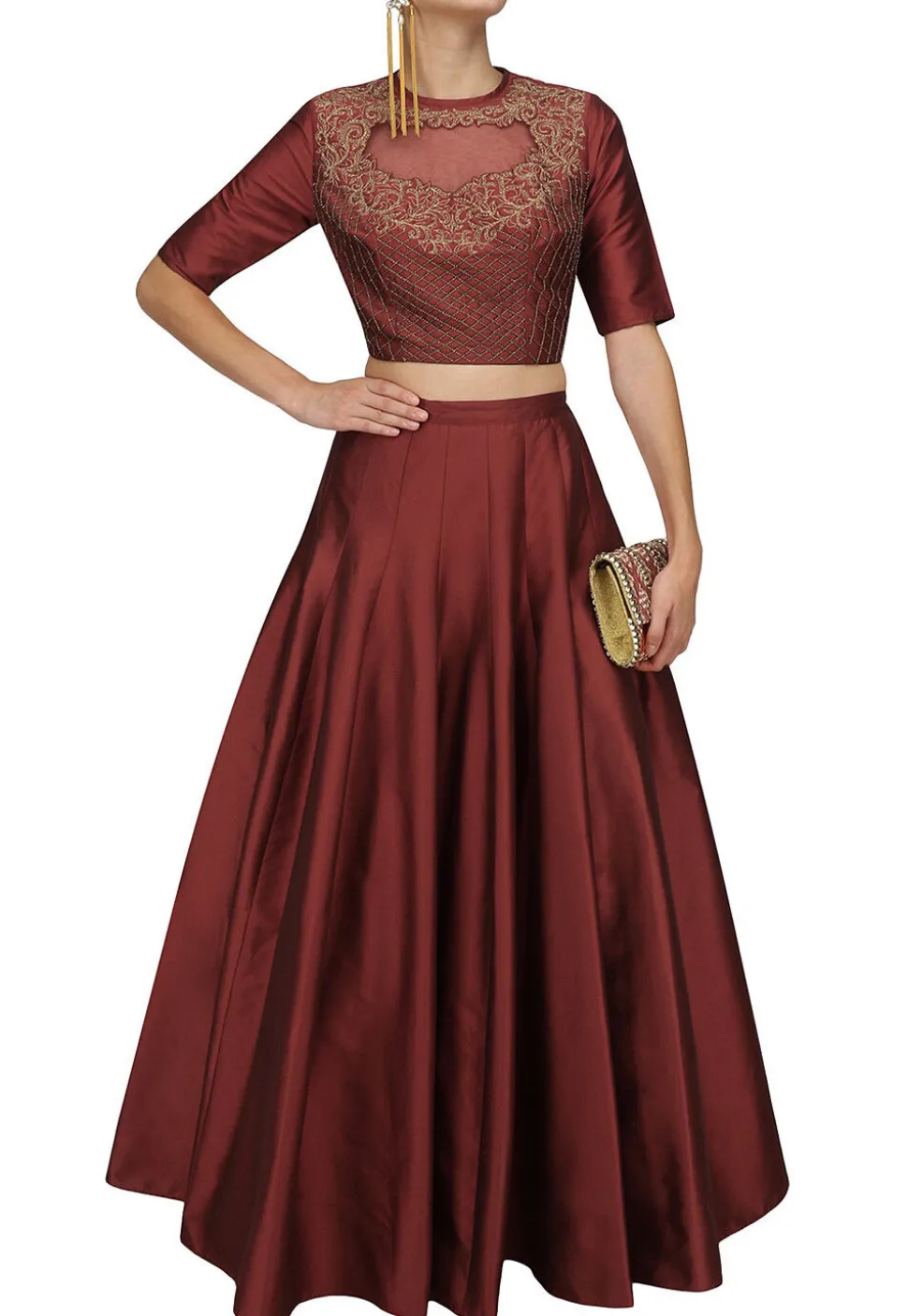 Embroidered Art Silk Lehenga in Maroon